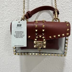 NWT Most Wanted Clear Studded Crossbody Bag Maroon Gold Chain Purse